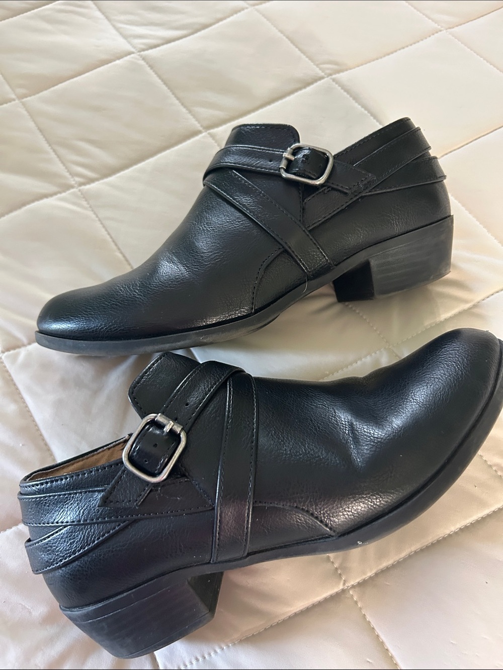 Life Stride Black Leather Ankle Booties with Buckle Detail